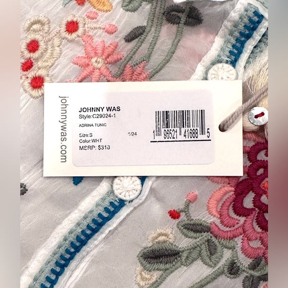 Johnny Was Audrey White Tunic Women's Embroidered Floral Long Sleeved Size Small - Picture 10 of 11
